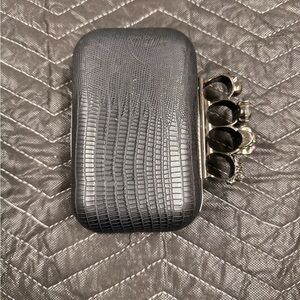 Black Textured Clutch with Silver Knuckle Rings
